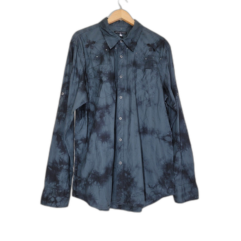 Affliction Tie Dye Men's Long Sleeve Button Shirt - XL